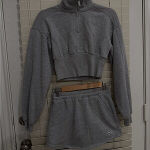 Gray Quarter-Zip Sweatshirt and Skirt Set